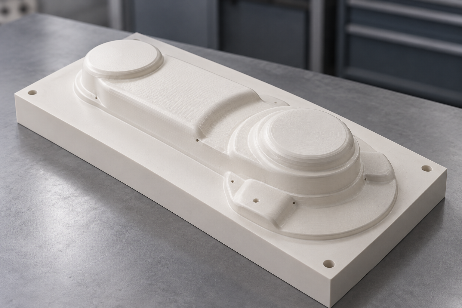 Ilustração de molde branco usinado para vacuum forming